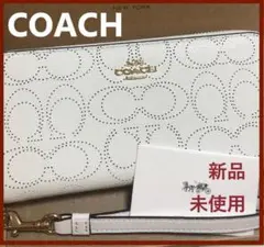 COACH コーチ 新品 ホワイト 長財布 レディース 財布 黒 086
