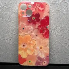フラワーアイフォンケース・iPhone14・シリコンケース,花,ピンクレッド