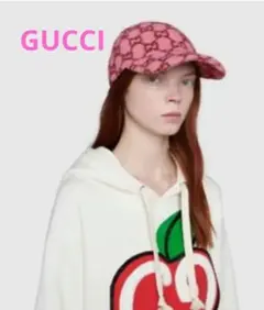 GUCCIウールGGベースボールキャップ入手困難ピンクS56cmレディース