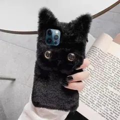 iphoneXR ファーケース　黒色