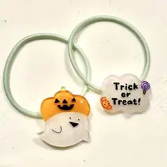 No.77 ハロウィン　おばけ　カボチャ　キッズヘアゴム トリックオアトリート