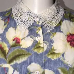 1点物　ヴィンテージ 昭和レトロ　花柄ブラウスシャツ　レース襟　ふるじょ　Y2K