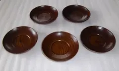 【未使用品】木製うるし塗り ★3.5ダルマ千筋茶托・５枚組☆拭き漆♪