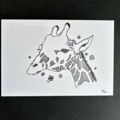 ボールペン画　きりん