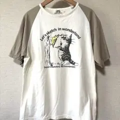 WACHI FIELDわちふぃーるど/猫とキツツキのイラストTシャツ/サイズ28