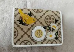 トリーバーチ　Tモノグラム鳥刺繍　コイン　カード　三つ折り財布