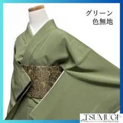 未着用　色無地　パーティ　お茶会　グリーン　くすみカラー　着物　053a d
