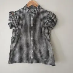 【美品】FABIAギンガムチェック半袖シャツMクロススリーブ綿100％爽やか