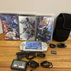 動作確認済☆ PSP本体 ソフト3本 セット 新品バッテリー等付属品有り