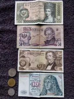 旧紙幣　オーストリアシリング旧紙幣 計2440シリング[値下げ8000円] 旧紙幣 オーストリアシリング旧紙幣 5種10枚 計2,440シリング