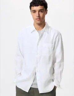 UNIQLO プレミアムリネンシャツ 長袖 ホワイト white 麻 男性用