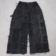リメイクデニム ブラックデニム ワイド フレア 再構築 M 黒 14445