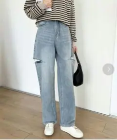 ☆COCOMOMO☆　サイドカットパンツ　デニムパンツ　S