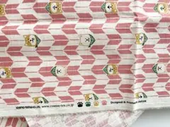 柴犬のイラスト入り綿生地（ピンク）50×100