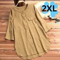 NEW★レディーストップス・綿麻混・羽織・シャツブラウス・リネンシャツ・2XL