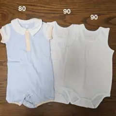 【ベビー服 3枚セット】ロンパース 水色 elfindoll 80／白色 90