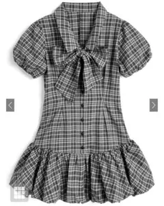 【新品‼️】リボン付き2Wayチェック柄バルーンミニワンピース[ta286]