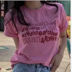 shein dazy レタープリントTシャツ nugu 韓国　ロゴT ピンク