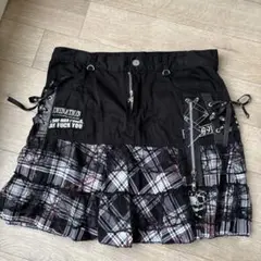 MAD PUNKS マッドパンクス ブラック チェック ミニスカート　Ｌ パンクファッション パンクチェック柄フリルミニスカート
