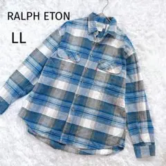 美品　RALPH ETON　ネルシャツ　長袖　チェック柄　LL　青系　5008