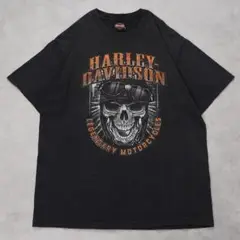 ハーレーダビッドソン Tシャツ ドクロ 古着 ブラバド L 黒 14393
