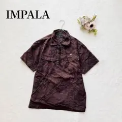 【インパラ】半袖シャツ（M）編み上げ コーデュロイ レギュラーカラー シンプル