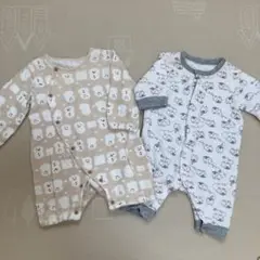 ベビー服 新生児 ロンパース 2着セット 雪だるま 羊 ベージュ ホワイト 70