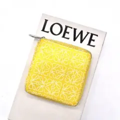 【美品】 ロエベ アナグラムリピート 二つ折り財布 イエロー ラウンドジップ