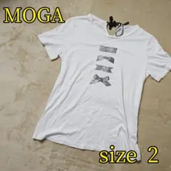 moga モガ 半袖 Tシャツ レディース ホワイト 薄手 リボン サイズ 2