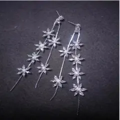 #424 ロング タッセル フラワー ピアス ウェディング シルバー 韓国