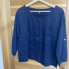 無印良品　リネンブラウス　ネイビー　Lサイズ