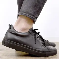 【Amb】9838 ARCHY レザー ローカットスニーカー オールブラック