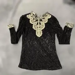 Chanddeny 黒レーストップス 金刺繍