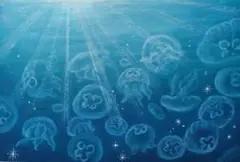 【原画：B6サイズ】　ミズクラゲ　オイルパステル画