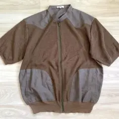 ビンテージ　リネン　メッシュ　シャツ　ジャケット　ジッパー　半袖　vintage