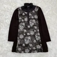 Ville d’azur 長袖チュニック 起毛プリント ハーフジップ モード