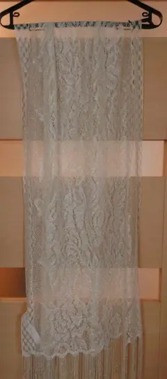 クリーム色 キラキラレースストール フリンジ付き