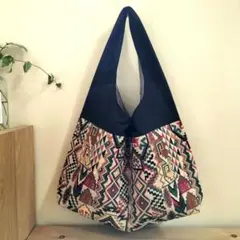 黒✕アフリカンバティック　バルーンバッグ