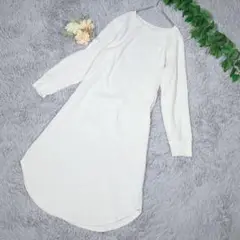 1216 ワッフルクルーネック ニットワンピース ロングカットソー L