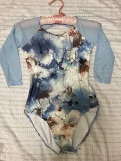 新品　バレエレオタード　大人　ブルーメッシュ　七分袖　Mサイズ