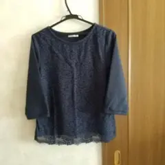 ネイビー レース 七分袖 Tシャツ LL