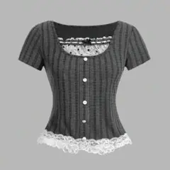 SHEIN トップス グレー ストライプ 半袖 トップス
