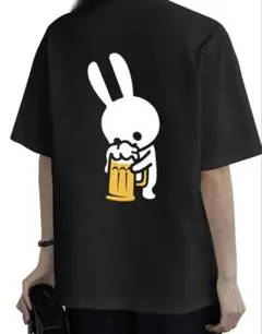 【Lサイズ】ビール大好き うさぎ ウサギ Tシャツ ブラック バックプリント