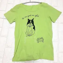 フレンチブルドッグ 犬 プリント Tシャツ M 半袖 カジュアル 黄緑