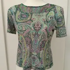 ペイズリー柄 半袖Tシャツ 緑紫　Mサイズ