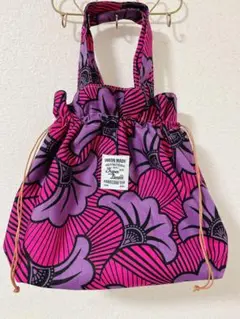 handmade⭐︎巾着型トートバッグ⭐︎アフリカ布