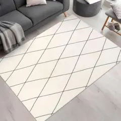 洗える北欧風ラグ 120x160cm 幾何学柄 夏用 アンティークアイボリー