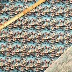 D65 3D立体プリント生地 花柄 桜水色 ポリコットン ハギレ 輸入生地