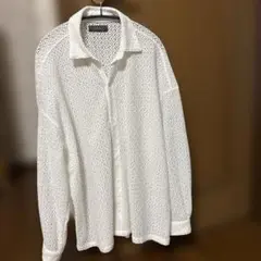 CLEL 透かし編み ホワイト長袖シャツ