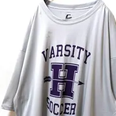 C2スポーツ H バーシティサッカー ロゴ Tシャツ グレー灰色 2XL古着